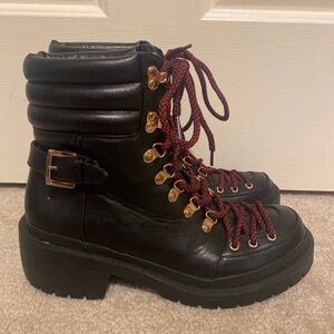 Cape Robbin Black Combat Boots with Burgundy Laces Sz 10 Womens